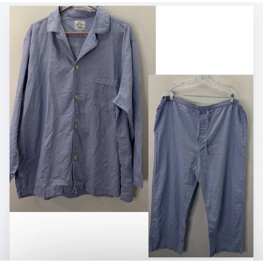 Brooks Brothers Pajama Set Mens XL Sleepwear 100% Cotton Check Plaid Blue Button